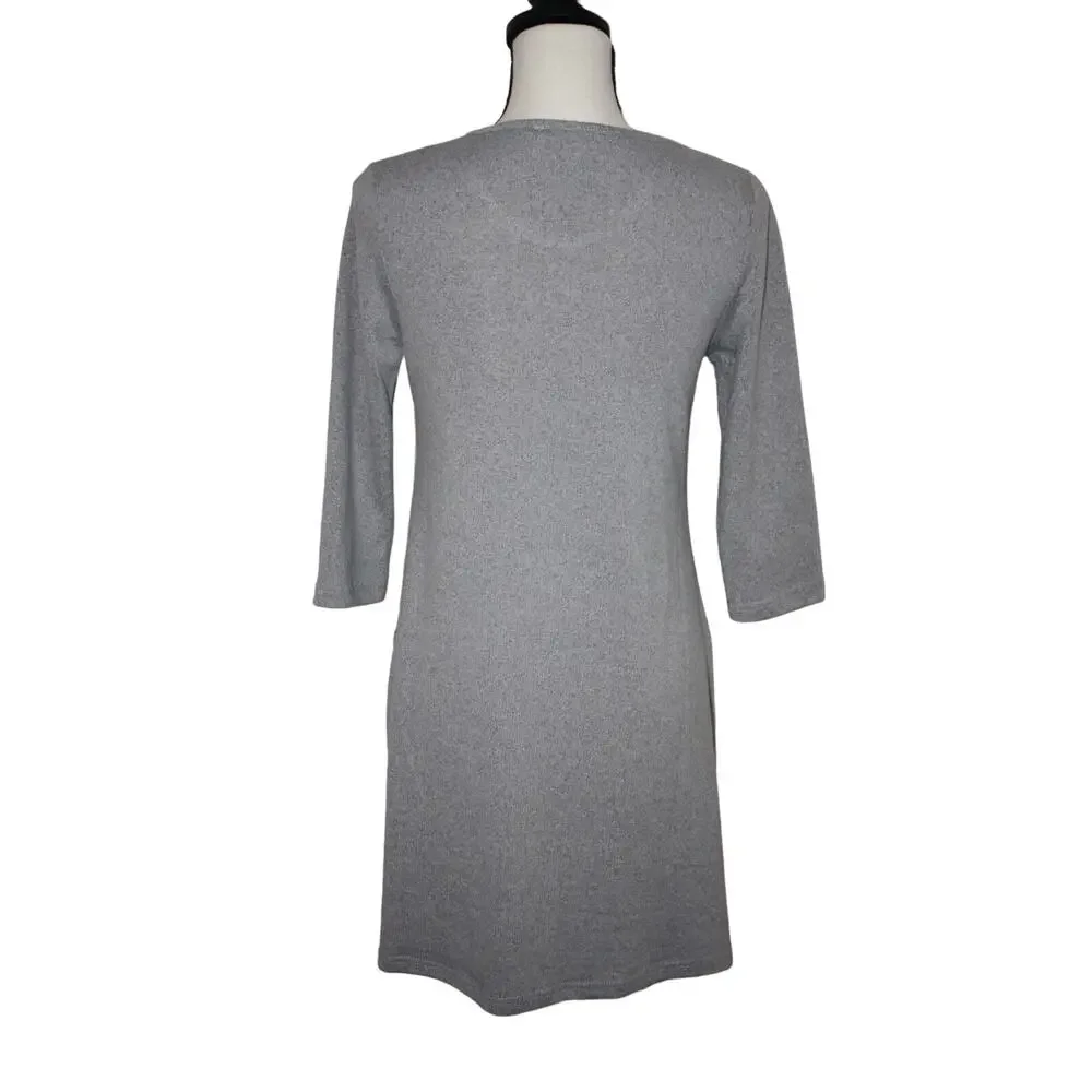 Axyeh Women's Dress Small Gray 3/4 Sleeve Soft A Line - Picture 2 of 7